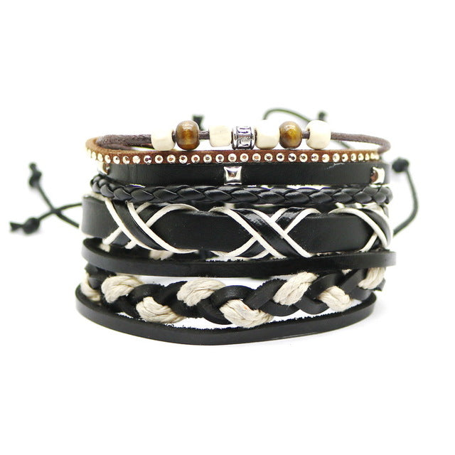 Retro Punk Combination Leather Bracelet Set