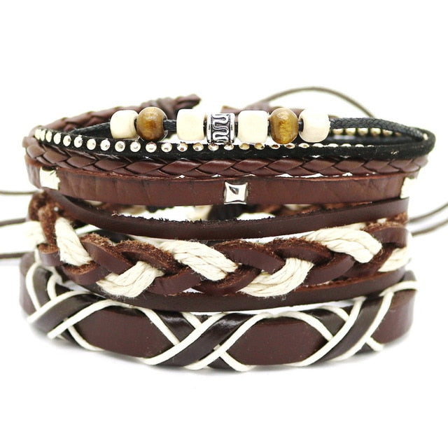 Retro Punk Combination Leather Bracelet Set