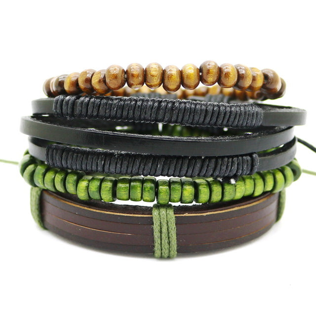 Retro Punk Combination Leather Bracelet Set