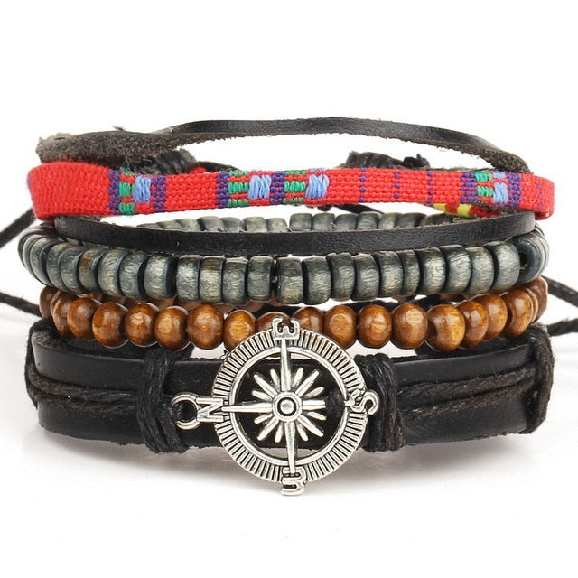 Retro Punk Combination Leather Bracelet Set