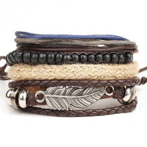 Retro Punk Combination Leather Bracelet Set