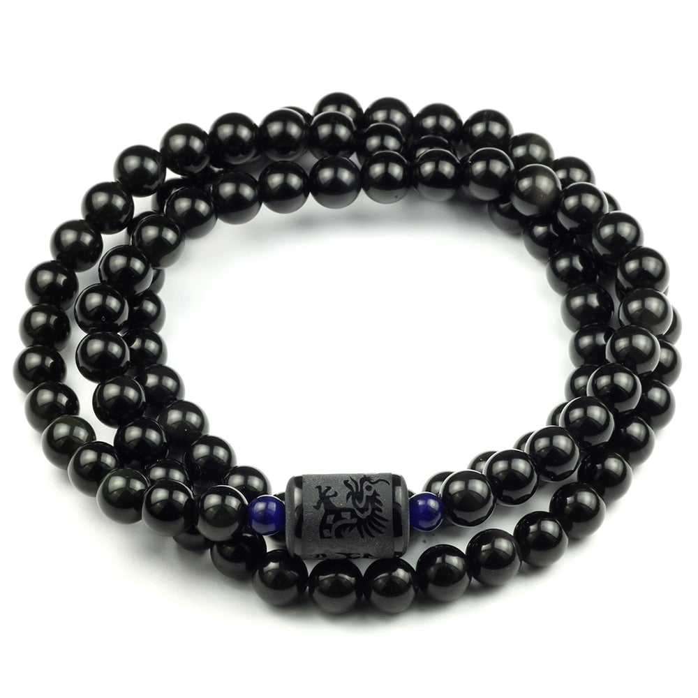 Obsidian Black Natural Stone Multilayer Bracelet