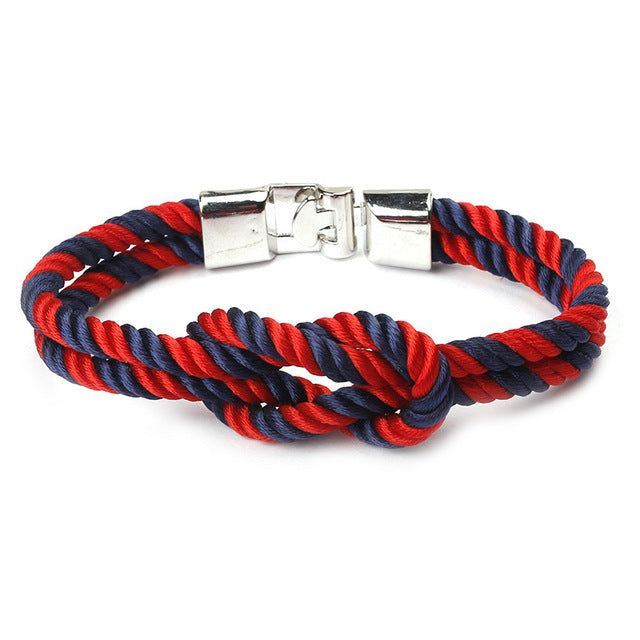 Infinity Rope Bracelet Red & Blue Silver Buckle