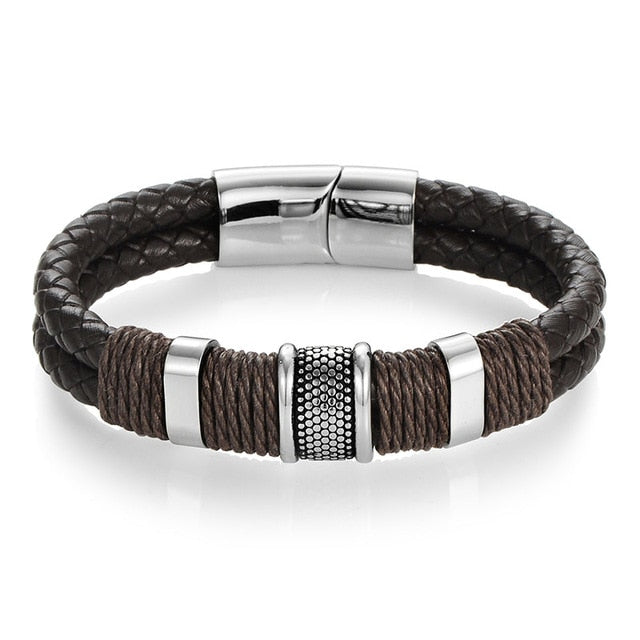 Tribal Titanium & Hand Woven Leather Bracelet