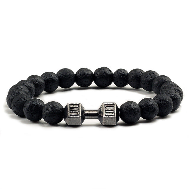 Volcanic Lava Stone & Matt Black Dumbbell Bracelet