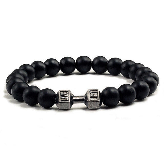 Volcanic Lava Stone & Matt Black Dumbbell Bracelet