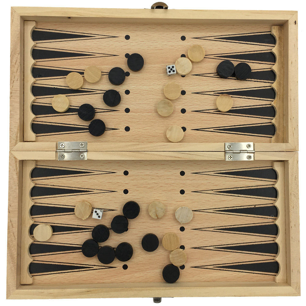 The Natural Walnut Travel Chess, Backgammon & Draughts Set