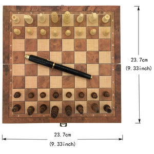 The Natural Walnut Travel Chess, Backgammon & Draughts Set