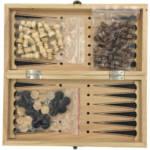 The Natural Walnut Travel Chess, Backgammon & Draughts Set