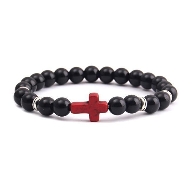 Holy Cross Pendant & Bead Bracelet Red Cross 