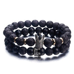 Imperial Crown Dual Layer Bracelet with black lava and matt beads with two crown emblems