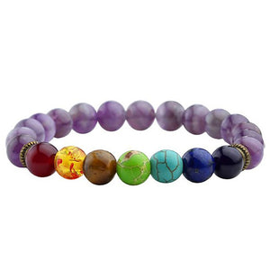 Reiki 7 Chakra Balancing Bead Bracelet Purple stones